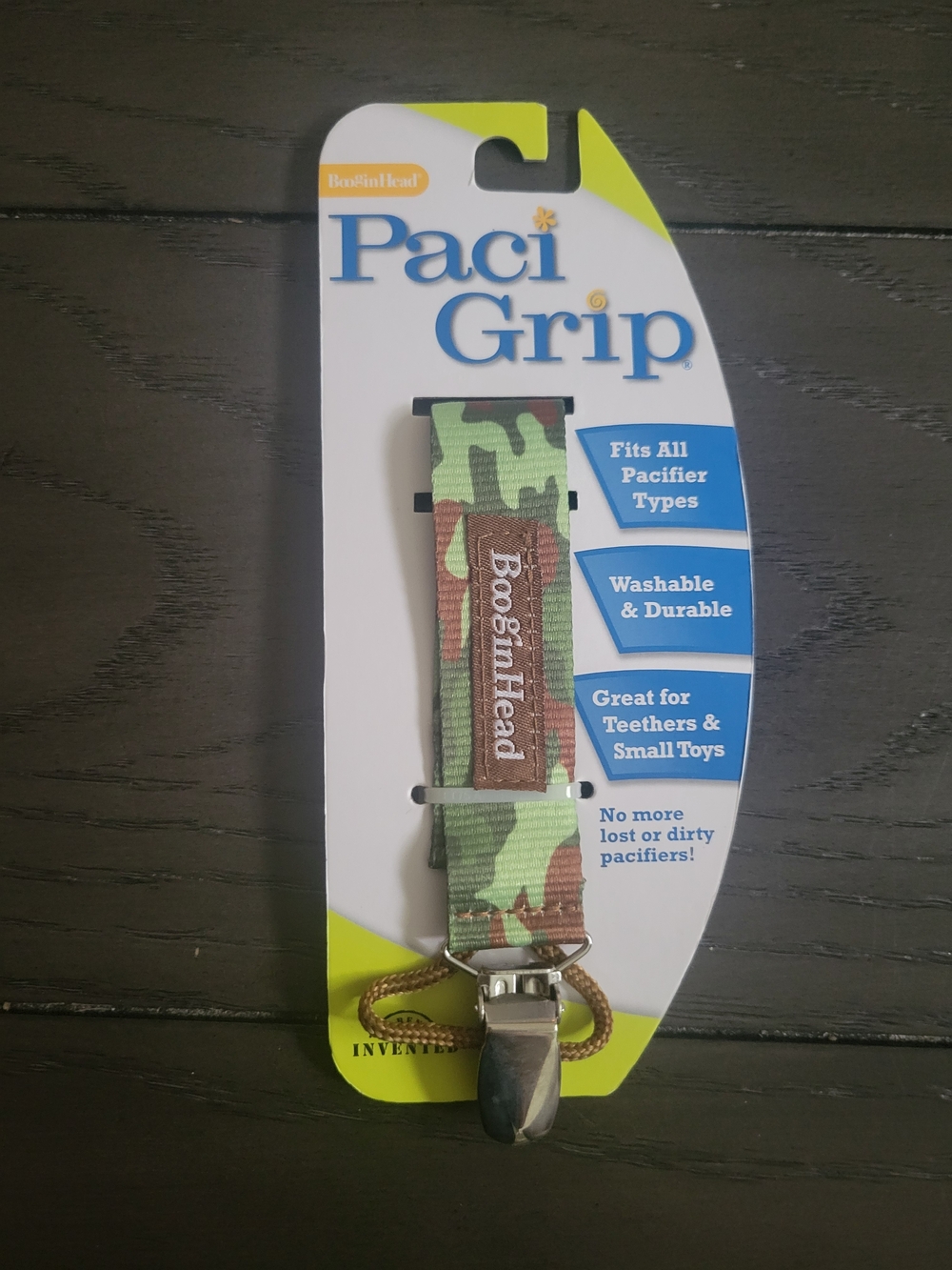 Boogin Head Paci Grip Camo, Washable, Durable, Fits All Paci Types, BRAND NEW